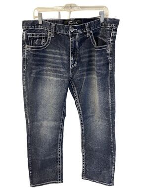 True Luck Men’s Jeans Size 36x29 Blue Mid Rise Embroidered 5 Pockets VGC